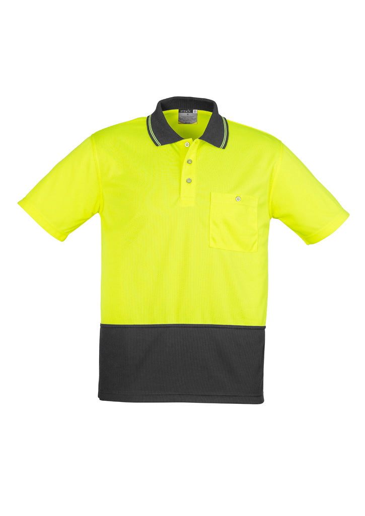 Unisex Hi Vis Basic Short Sleeve Polo - Yellow/Charcoal