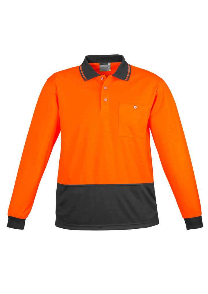 Unisex Hi Vis Basic Long Sleeve Polo - Orange/Charcoal