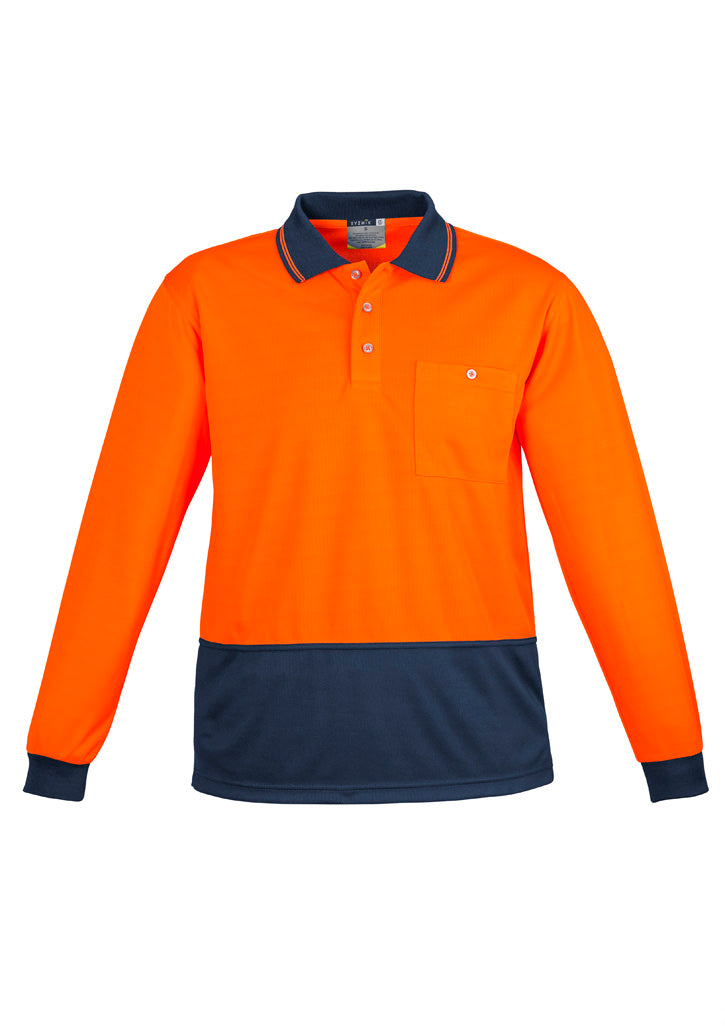 Unisex Hi Vis Basic Long Sleeve Polo - Orange/Navy