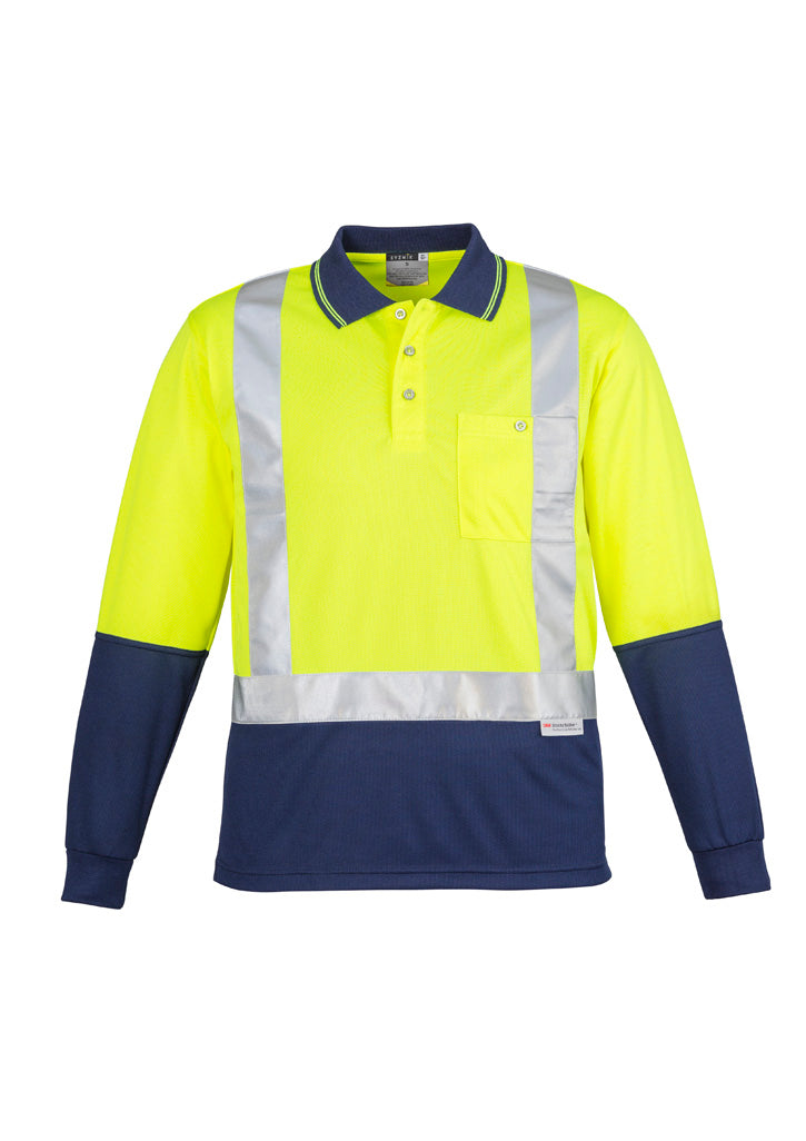 Mens Hi Vis Spliced Long Sleeve Polo - Shoulder Taped - Yellow/Navy