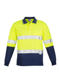 Mens Hi Vis Spliced Long Sleeve Polo - Hoop Taped - Yellow/Navy