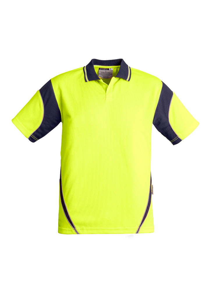 Mens Hi Vis Aztec Short Sleeve Polo - Yellow/Navy