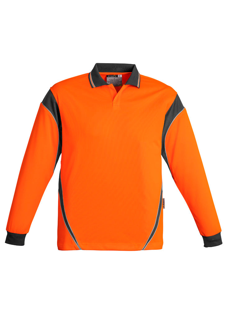 Mens Hi Vis Aztec Long Sleeve Polo - Orange/Charcoal