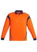 Mens Hi Vis Aztec Long Sleeve Polo - Orange/Navy