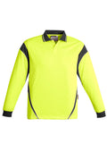 Mens Hi Vis Aztec Long Sleeve Polo - Yellow/Charcoal
