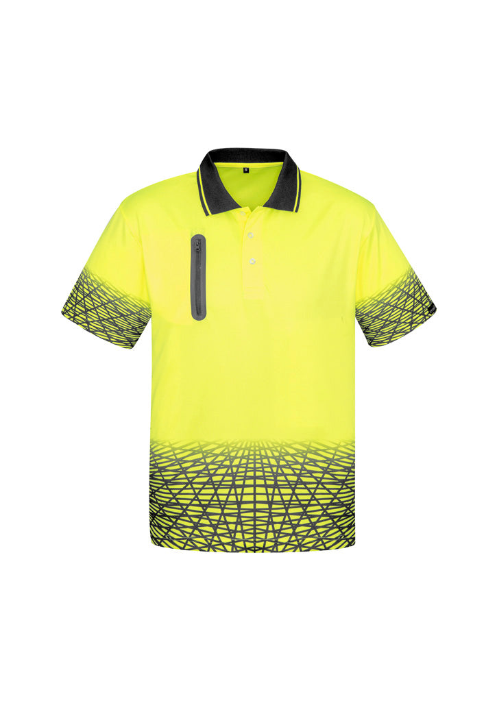Mens Hi Vis Tracks Short Sleeve Polo - Yellow/Charcoal