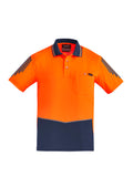 Mens Hi Vis Flux Short Sleeve Polo - Orange/Navy