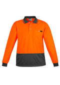 Mens Hi Vis Comfort Back Long Sleeve Polo - Orange/Charcoal