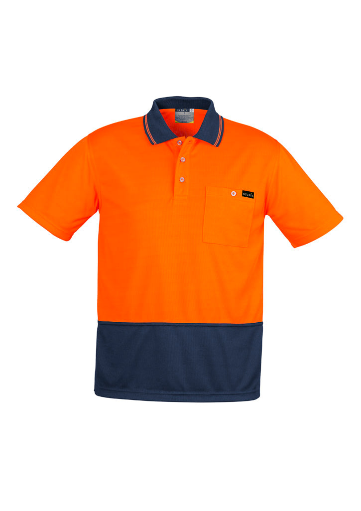 Mens Hi Vis Comfort Back Short Sleeve Polo - Orange/Navy