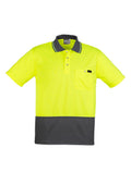 Mens Hi Vis Comfort Back Short Sleeve Polo - Yellow/Charcoal