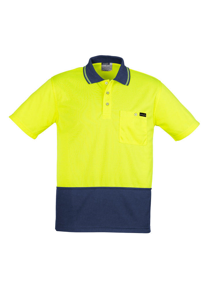 Mens Hi Vis Comfort Back Short Sleeve Polo - Yellow/Navy