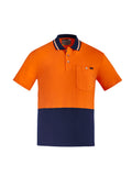 Mens Hi Vis Cotton Short Sleeve Polo - Orange/Navy
