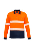 Unisex Hi Vis Segmented Tape Long Sleeve Polo - Orange/Navy