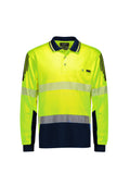 Mens Hi Vis Flux Segmented Tape Long Sleeve Polo - Yellow/Navy