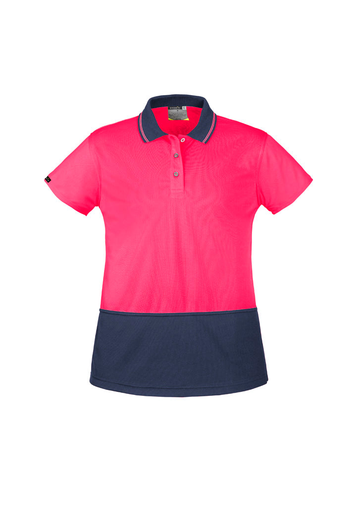 Womens Hi Vis Basic Short Sleeve Polo - Pink/Navy