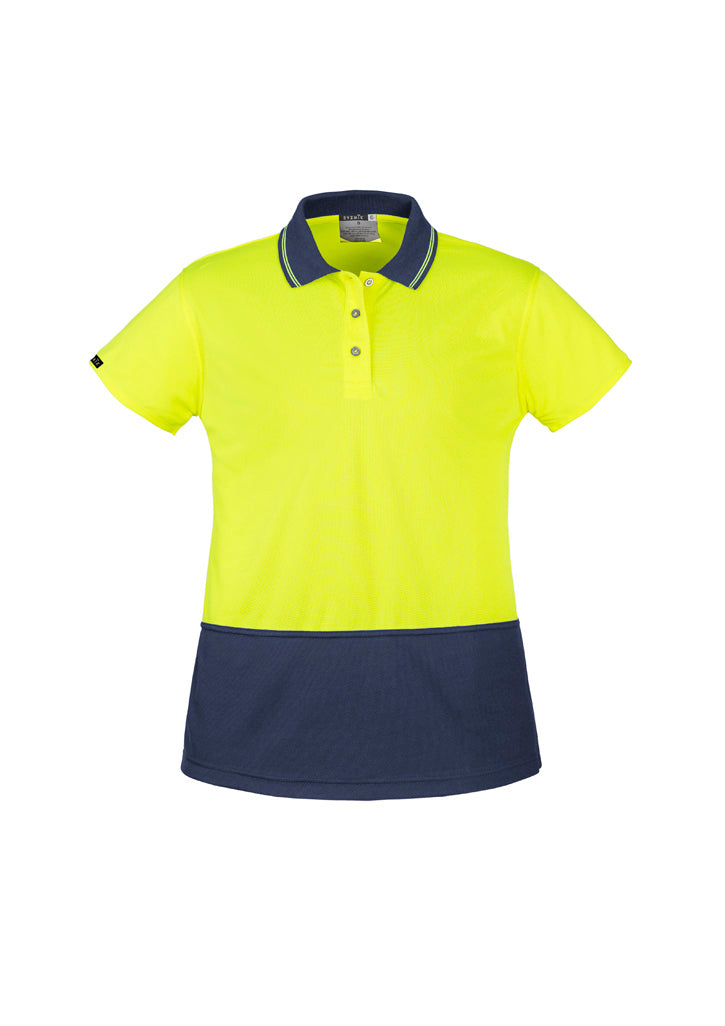 Womens Hi Vis Basic Short Sleeve Polo - Yellow/Navy