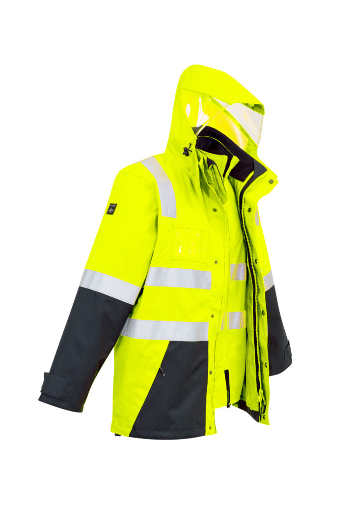 Mens Hi Vis 4 In 1 Waterproof Jacket - Yellow/Navy