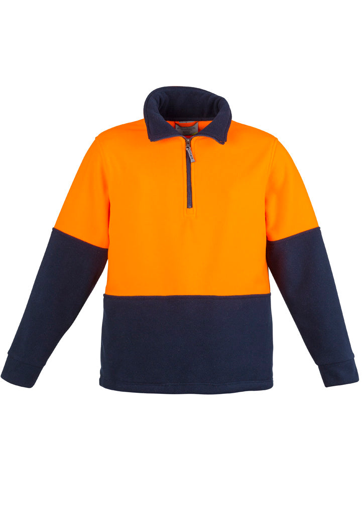 Unisex Hi Vis 1/2 Zip Polar Fleece Pullover - Orange/Navy