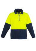Unisex Hi Vis 1/2 Zip Polar Fleece Pullover - Yellow/Navy