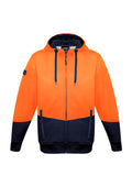 Unisex Hi Vis Textured Jacquard Full Zip Hoodie - Orange/Navy
