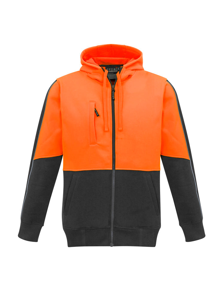 Unisex Hi Vis Full Zip Hoodie - Orange/Charcoal