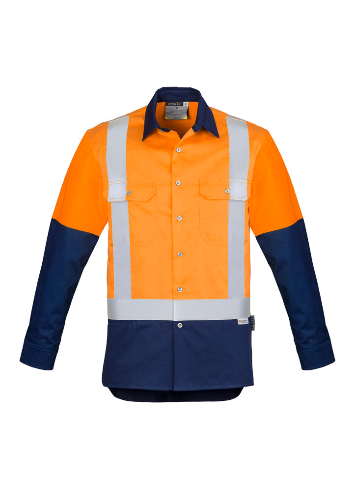 Mens Industrial Long Sleeve Shirt - Shoulder Taped - Orange/Navy