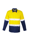 Mens Rugged Cooling Hi Vis Taped Long Sleeve Shirt - Yellow/Navy
