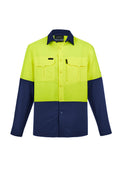 Mens Hi Vis Outdoor Long Sleeve Shirt - Yellow/Navy
