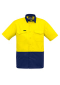 Mens Rugged Cooling Hi Vis Short Sleeve Shirt - Yellow/Navy
